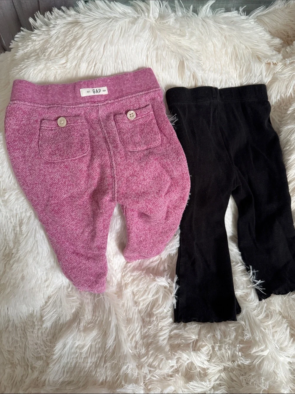 GAP Kids Pink Knit Joggers + Black Flare Pants Two-Pack